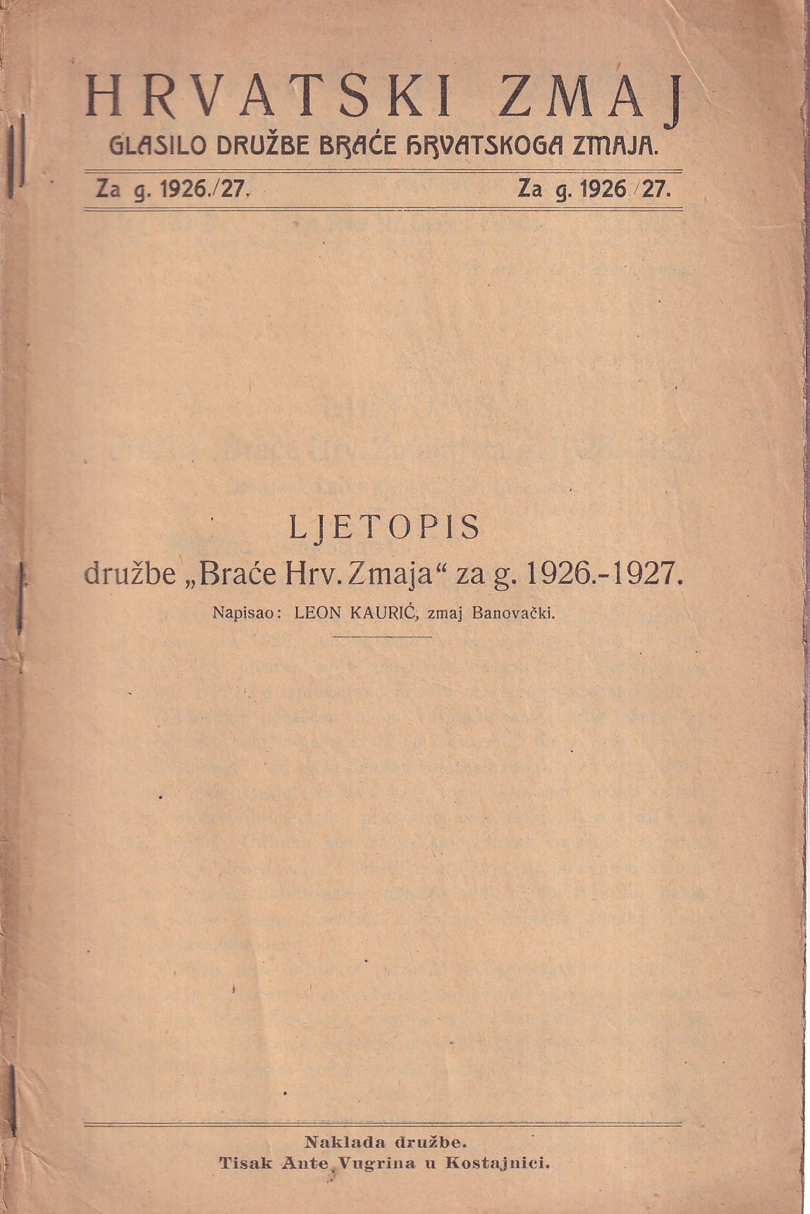 LJETOPIS DRUŽBE BRAĆE HRV. ZMAJA 1926-1927